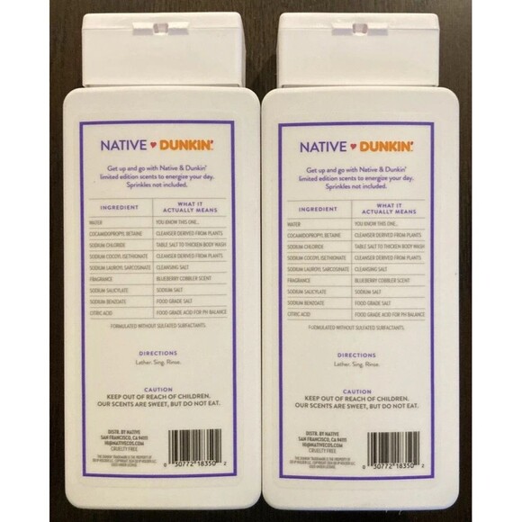 Native DUNKIN BLUEBERRY COBBLER Body Wash‎ 18oz LIMITED EDITION Lot Of 2 new - Picture 2 of 2